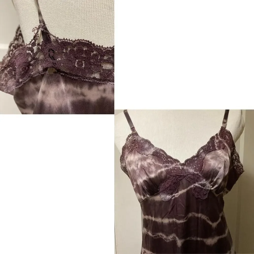 Vintage Tie Dye Lace Slip, Brown and Pink, Midi - Picture 4 of 4